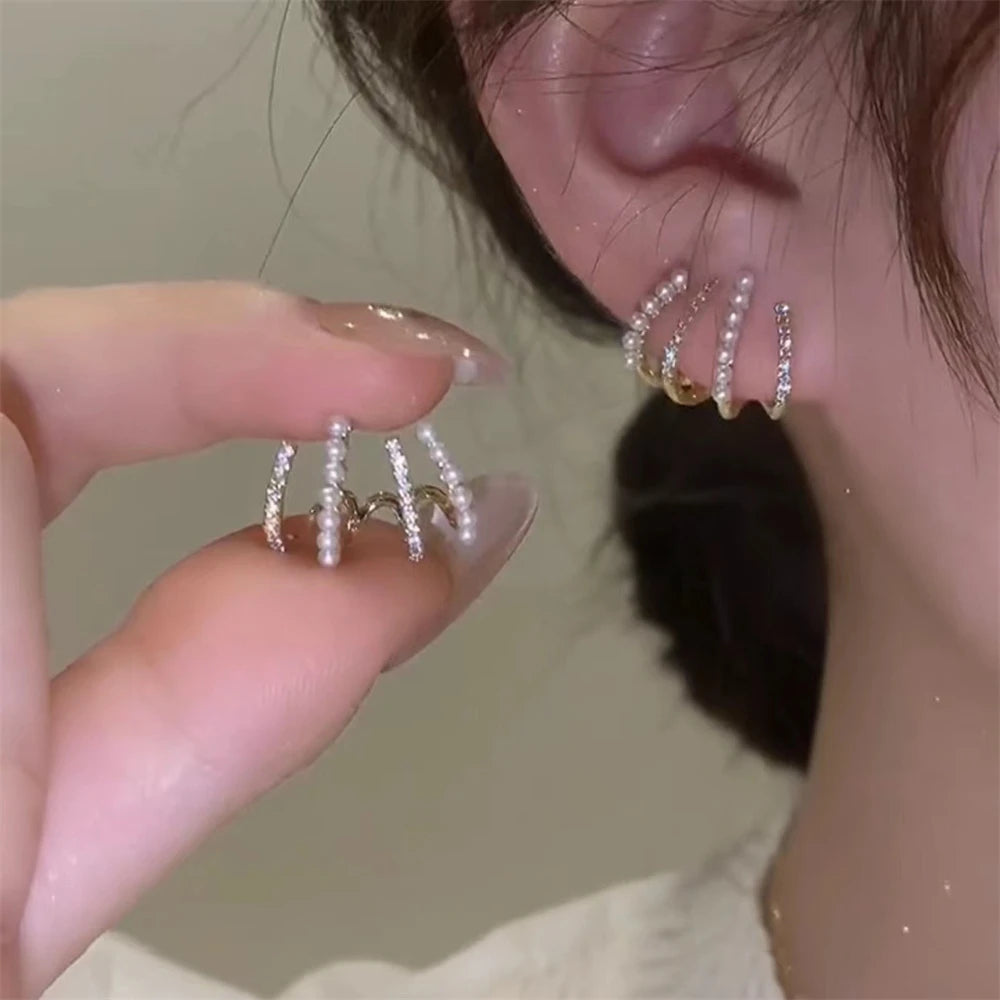 Claw Zircon Pearl Earrings CZ Ear Hook Jewelry