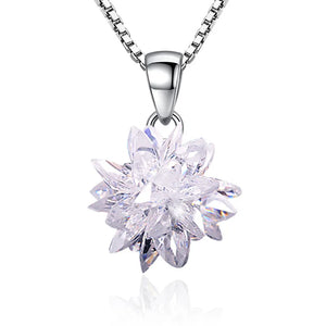 Crystal Ice Flower Platinum Plated Ladies Pendant Necklace