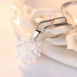 Crystal Ice Flower Platinum Plated Ladies Pendant Necklace