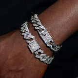 Cuban Chunky Chain Bracelets For Women Men Silver Rhinestone