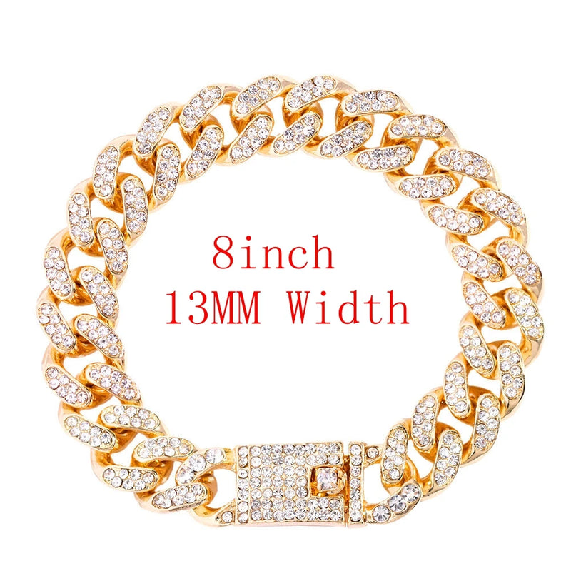 Cuban Chunky Chain Bracelets For Women Men Silver Rhinestone