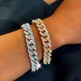 Cuban Chunky Chain Bracelets For Women Men Silver Rhinestone