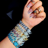 Cuban Chunky Chain Bracelets For Women Men Silver Rhinestone