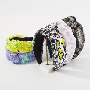 Sequins Top Knot Headband Glitter Wide Hairband Women Hair Accessory