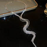 Rhinestone Chain Tassel Long Necklace for Women Statement Multi-layer Necklace