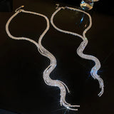 Rhinestone Chain Tassel Long Necklace for Women Statement Multi-layer Necklace