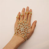 Rhinestone Sling Bracelet Finger Chain Bridal Wedding Bohemian Jewelry