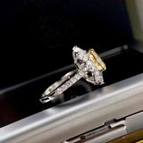 Yellow Cubic Zirconia Sun Flower Finger Ring Silver Wedding Bands Ring