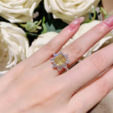 Yellow Cubic Zirconia Sun Flower Finger Ring Silver Wedding Bands Ring