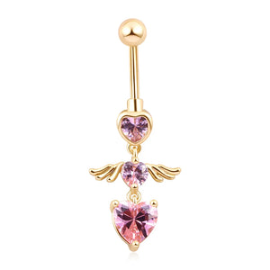 Heart Zircon 925 Silver Belly Button Ring Navel Piercing Body Jewelry