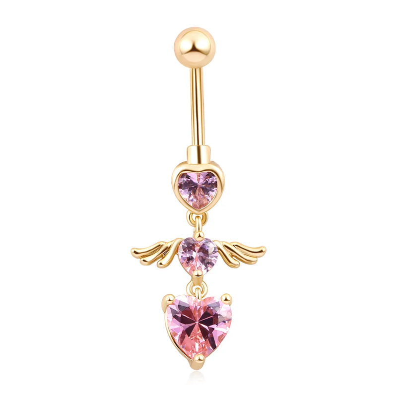 Heart Zircon 925 Silver Belly Button Ring Navel Piercing Body Jewelry