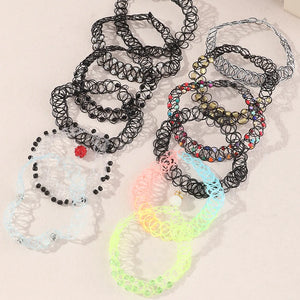 Choker Necklace Set Flower Gradient Elastic Cord Clavicle Necklace