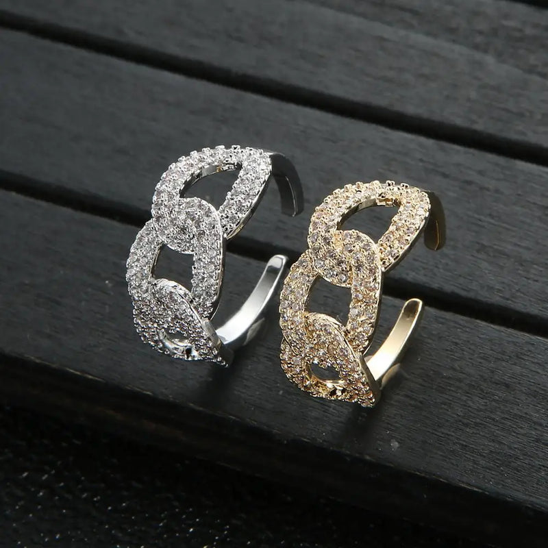 CZ Link Chain Finger Jewelry Women Wedding Ring