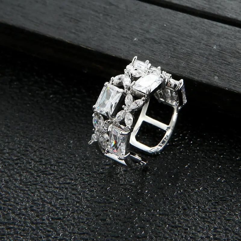CZ Square Plant Ring for Women Girls