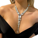 Rhinestone Y Shape Necklace Choker Crystal Pendant Collar Accessories