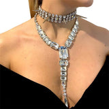 Rhinestone Y Shape Necklace Choker Crystal Pendant Collar Accessories