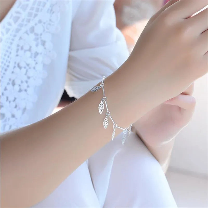 Vintage Silver 925 Leaf Bracelet for Girls and Ladies
