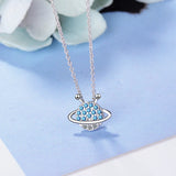 Silver 925 Planet Necklace Chain Cubic Zirconia Choker