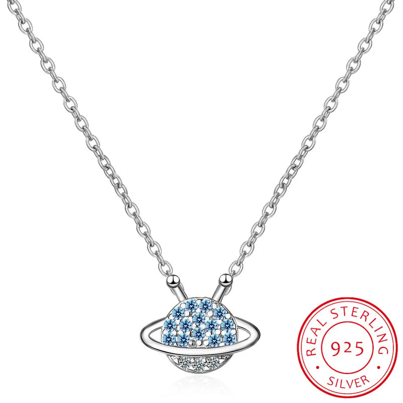 Silver 925 Planet Necklace Chain Cubic Zirconia Choker