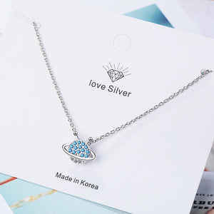 Silver 925 Planet Necklace Chain Cubic Zirconia Choker