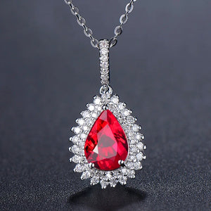 Silver 925 Necklace with Ruby Diamond Gemstones Pendant Bohemia
