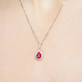 Silver 925 Necklace with Ruby Diamond Gemstones Pendant Bohemia