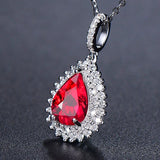 Silver 925 Necklace w/ Oval Ruby Diamond Pendant Wedding Party Bohemia