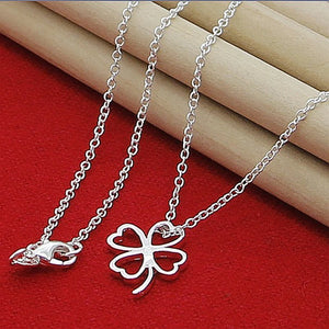 Silver 925 Necklace Lucky Four-Leaf Clover Pendant for Women