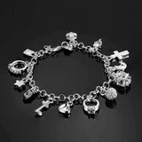 925 Sterling Silver Bracelet with 13 Pendants for Women