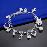 925 Sterling Silver Bracelet with 13 Pendants for Women