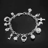 925 Sterling Silver Bracelet with 13 Pendants for Women