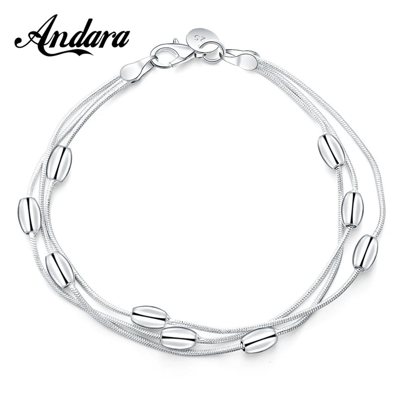 925 Sterling Silver Snake Bone Bead Bracelet Glamour Jewelry Gift