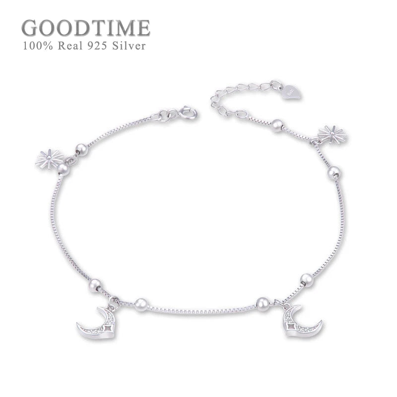 925 Sterling Silver Bead Moon Anklet for Women