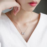 Silver Bow CZ Pendant Necklace Women Girls Party Accessories