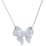 Silver Bow CZ Pendant Necklace Women Girls Party Accessories