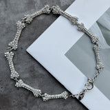 Silver Collar Chain Choker Necklace Crystal Spliced Bracelet Set