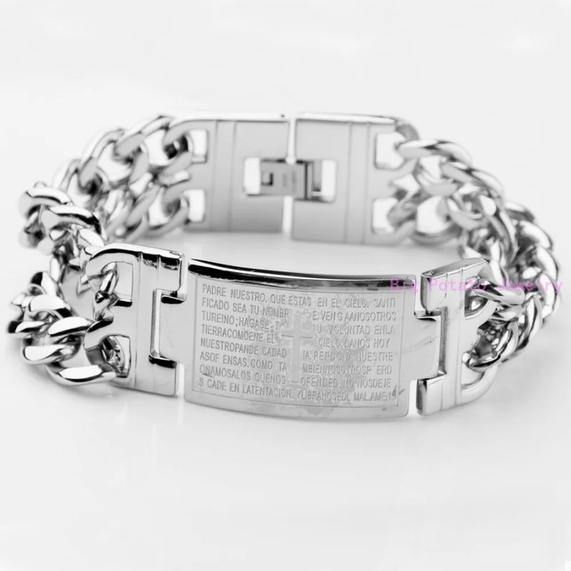 Men's Cuban Link Chain Bracelet ID Tape Stainless Steel 22.5cm*22.5mm