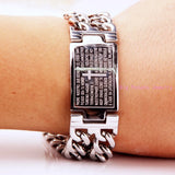 Men's Cuban Link Chain Bracelet ID Tape Stainless Steel 22.5cm*22.5mm