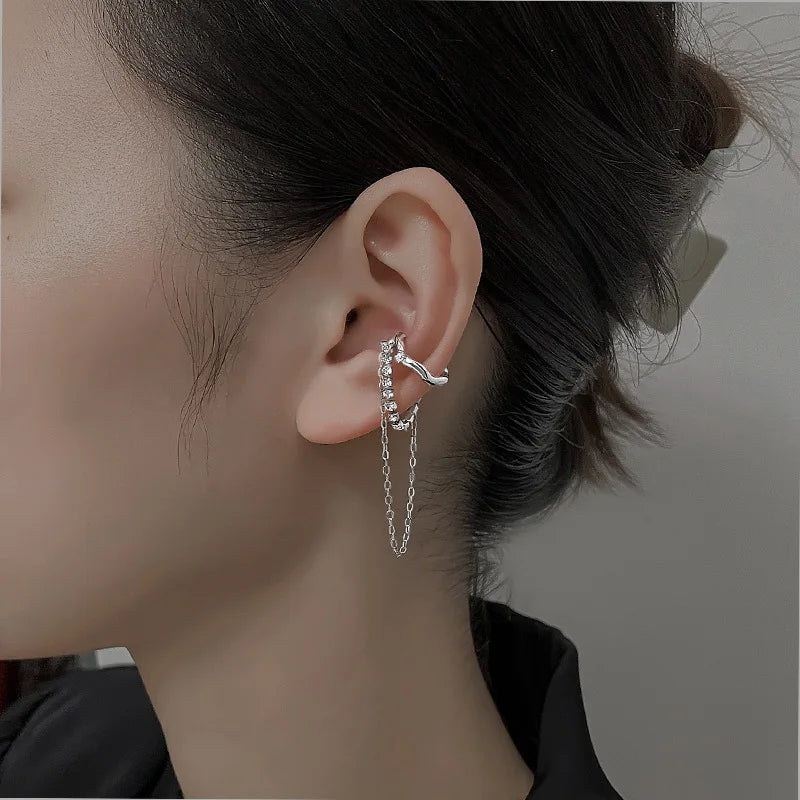 Crystal Clip On Earrings Silver Chain Jewelry