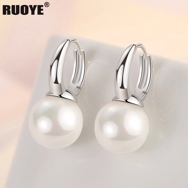 Silver 12mm Pearl Earrings for Women Classic Jewelry
