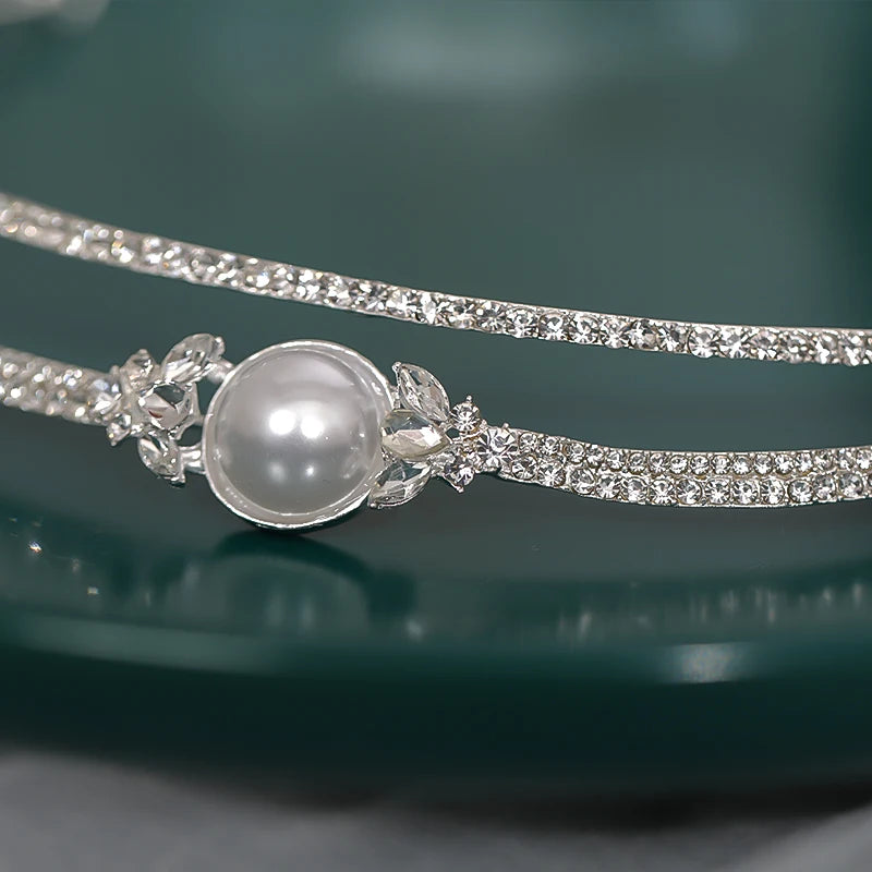 Pearl Rhinestone Tiara Wedding Hair Accessories For Women Bride Hairband