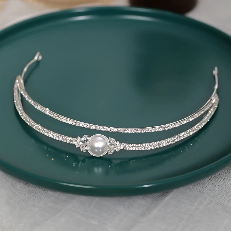Pearl Rhinestone Tiara Wedding Hair Accessories For Women Bride Hairband