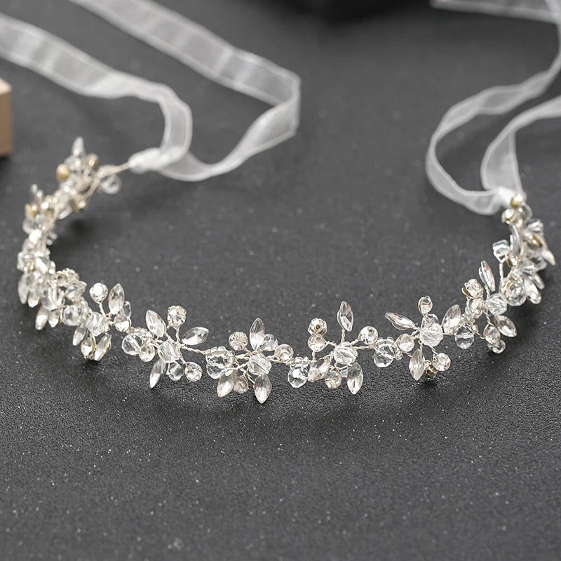 Silver Crystal Rhinestone Tiara Headbands for Wedding Hair
