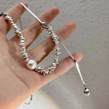 Silver Irregular Pearl Tassel Necklace Long Pulling Adjustable Clavicl