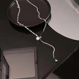 Silver Irregular Pearl Tassel Necklace Long Pulling Adjustable Clavicl