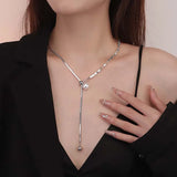 Silver Irregular Pearl Tassel Necklace Long Pulling Adjustable Clavicl