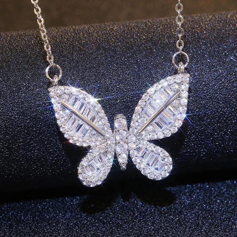 Butterfly Shape CZ Zirconia Pendant Necklace for Women