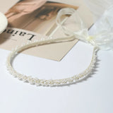 Silver Pearl Headband Wedding Hair Accessories Ribbon Headpiece Flower