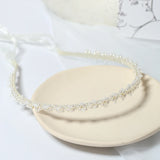 Silver Pearl Headband Wedding Hair Accessories Ribbon Headpiece Flower