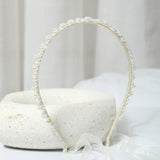 Silver Pearl Headband Wedding Hair Accessories Ribbon Headpiece Flower